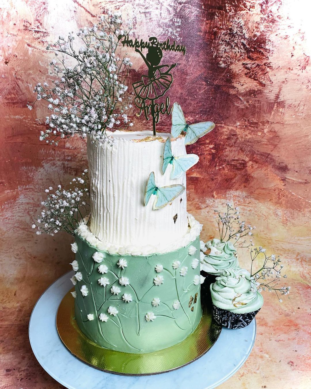 Sage green & White Tier Cake