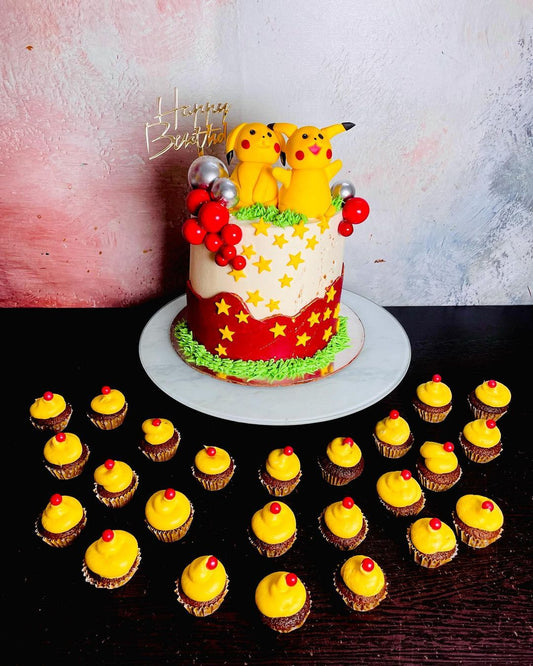 Pikachu Theme Cake with Dessert Spread