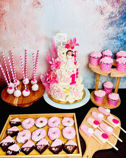 Floral Theme Cake with Dessert Spread