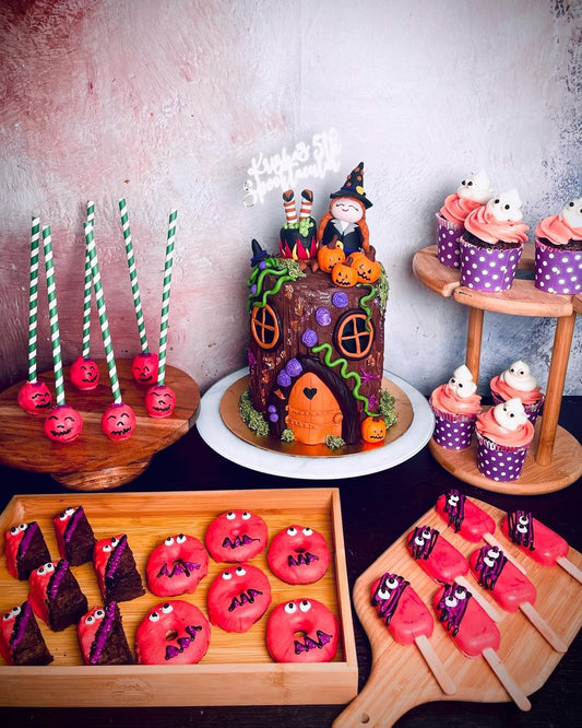 Halloween Theme Cake with Dessert Spread