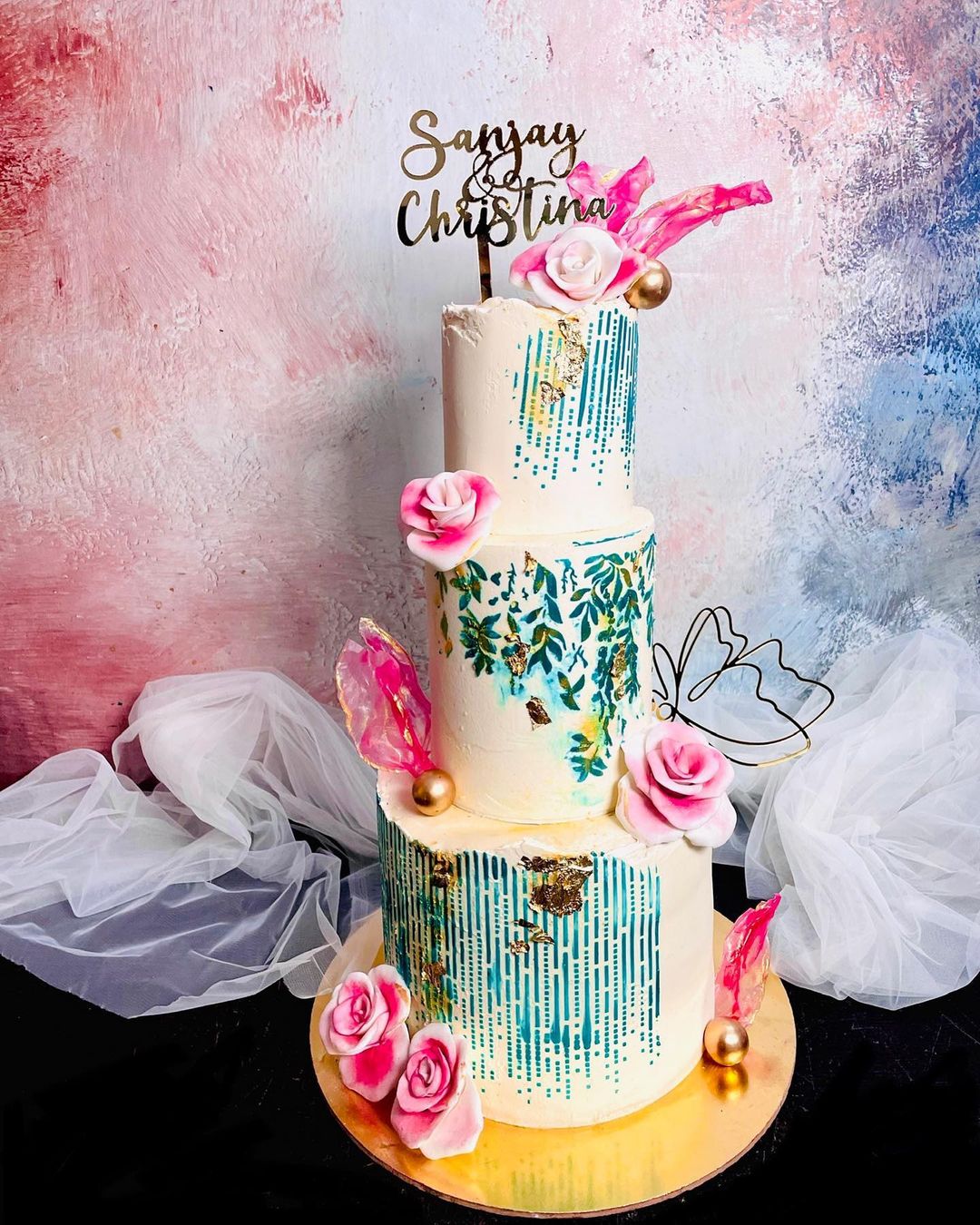 Teal & Pink wedding Cake