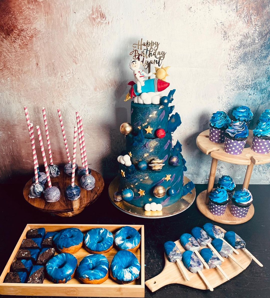 Space Theme Cake with Dessert Spread