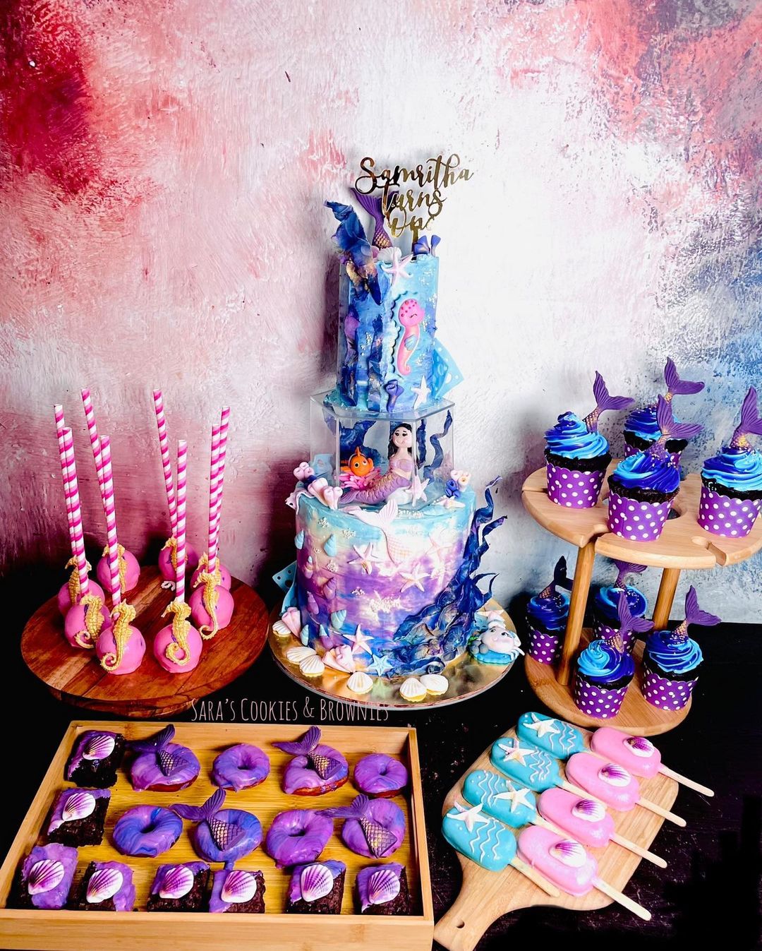 Mermaid Theme Cake with Dessert Spread