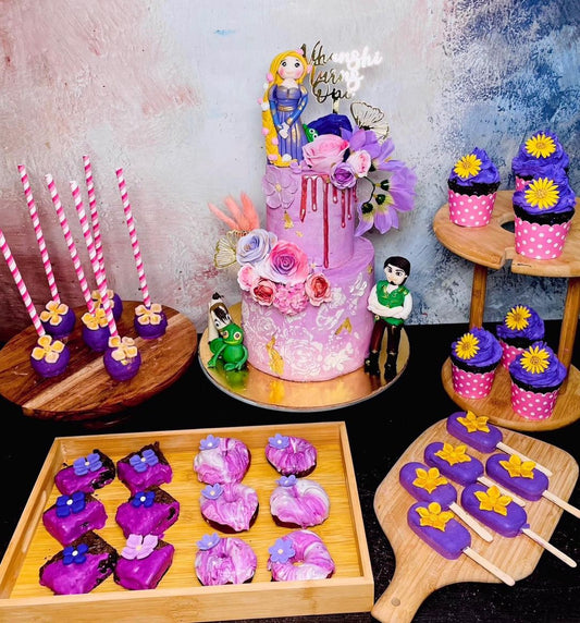 Rapunzel Theme Cake with Dessert Spread