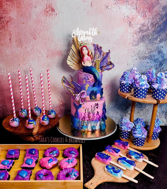 Mermaid Theme Cake with Dessert Spread