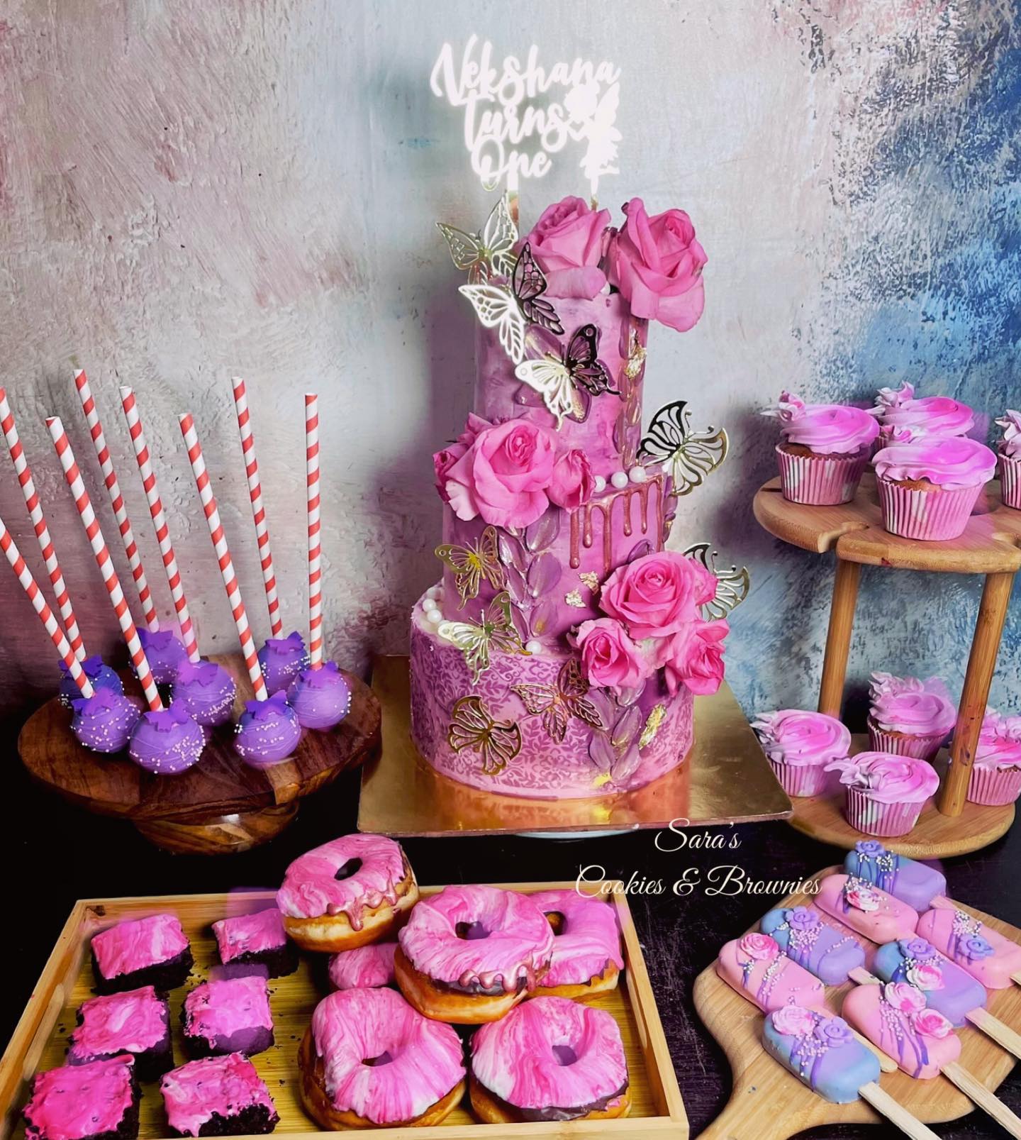 Floral Butterfly Theme Cake with Dessert Spread