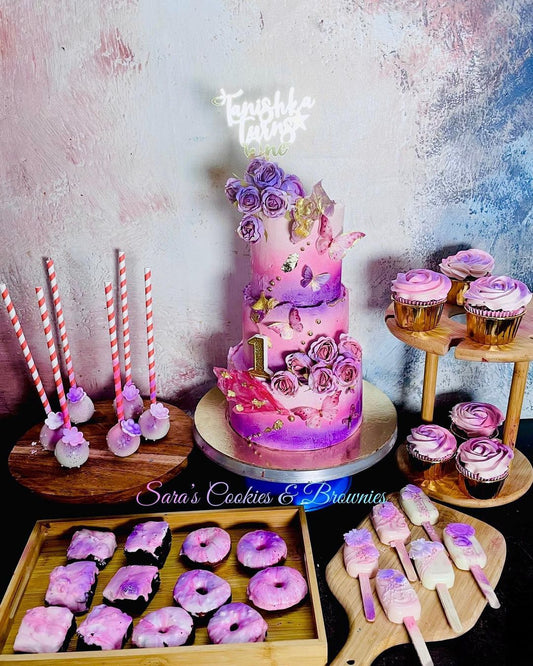 Floral Butterlfy Theme Cake with Dessert Spread