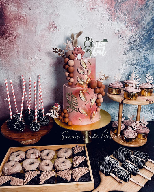 Boho Theme Cake with Dessert Spread