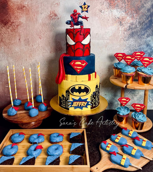 Superman Theme Cake with Dessert Spread