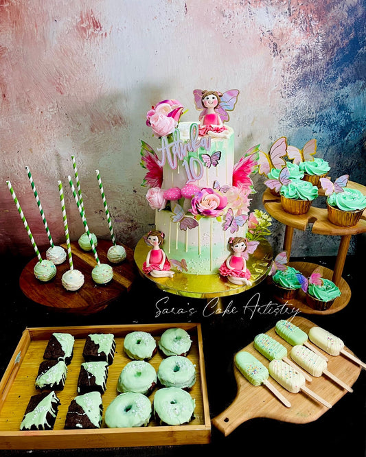 Mushroom and Fairy Theme Cake with Dessert Spread