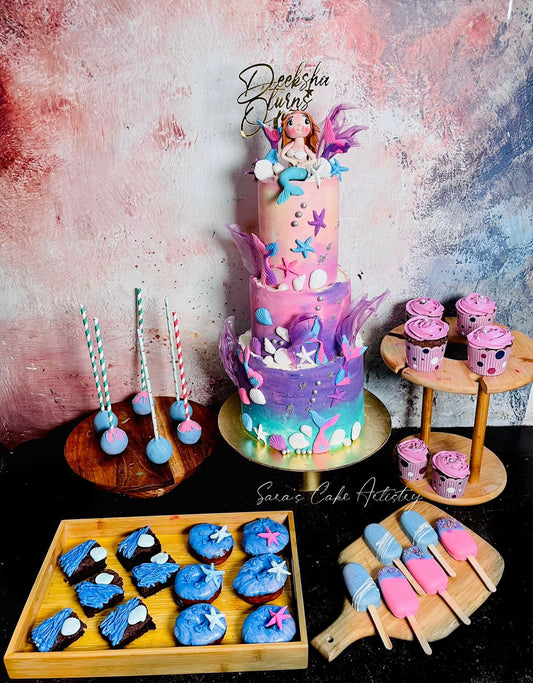 Mermaid Theme Cake with Dessert Spread