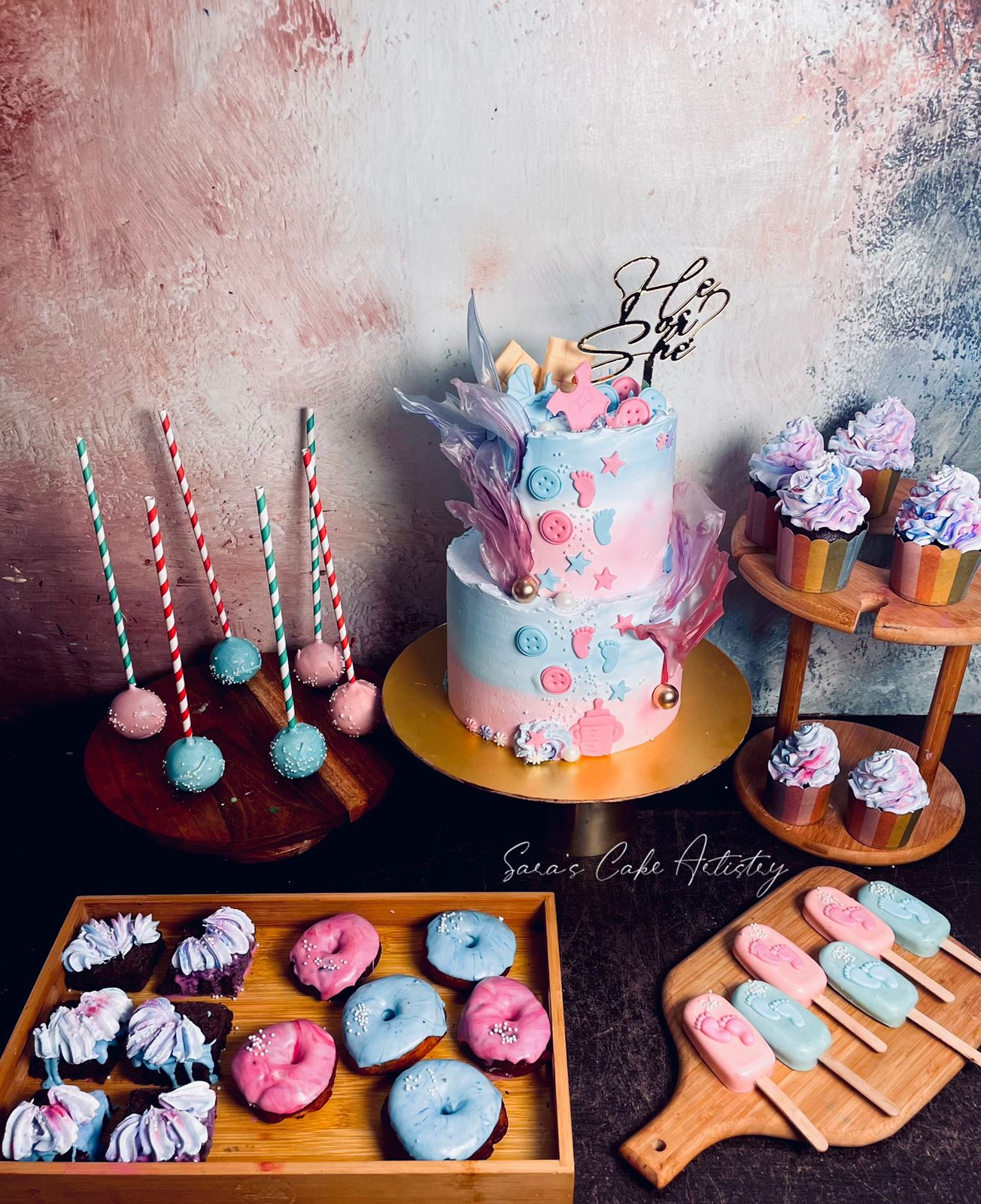 Baby Shower Theme Cake with Dessert Spread