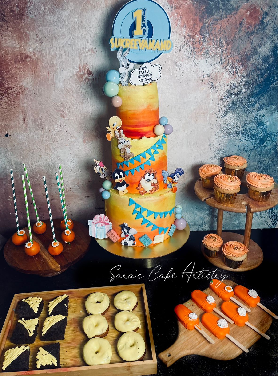 Cartoon Theme Cake with Dessert Spread