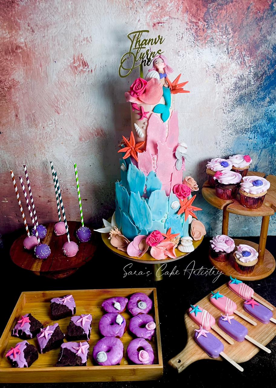 Mermaid Theme Cake with Dessert Spread